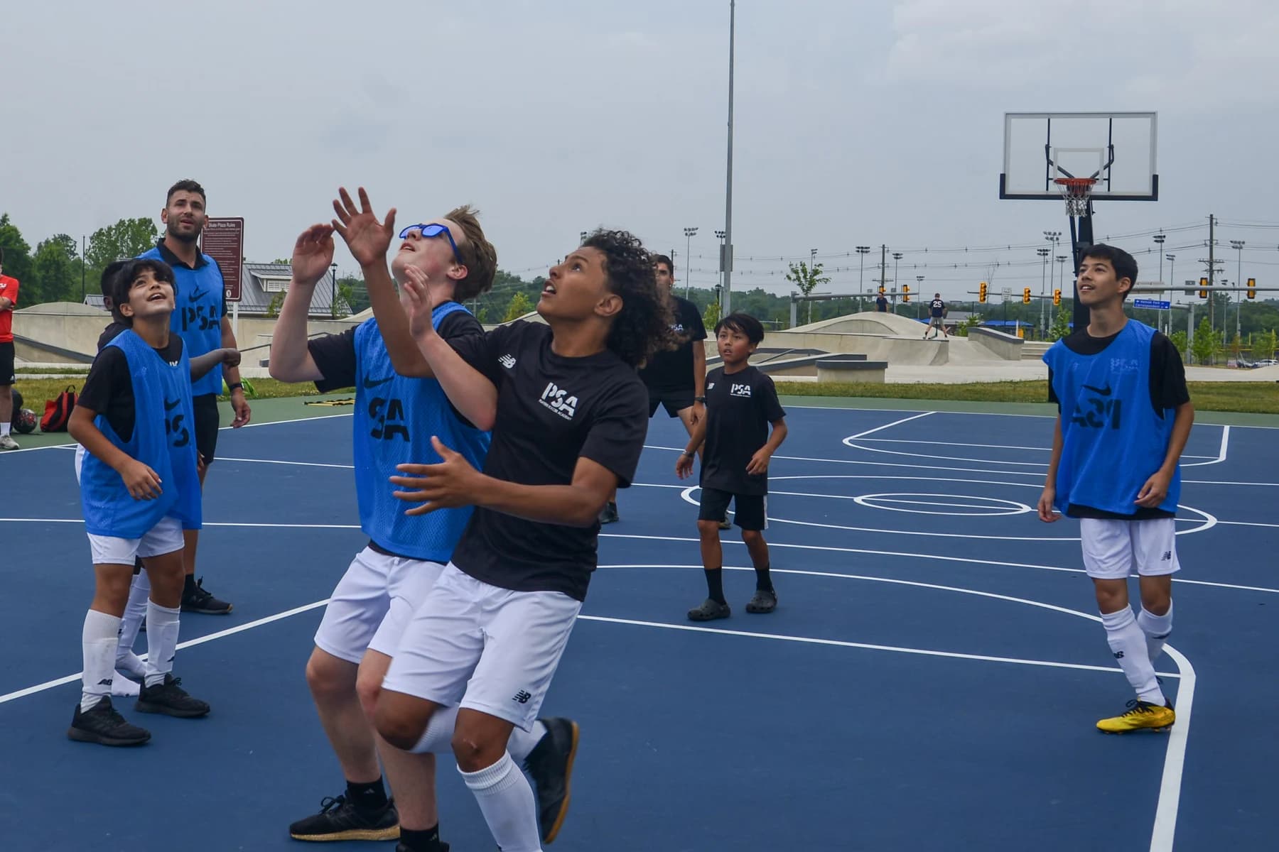 Young basketball players enjoying a game together
